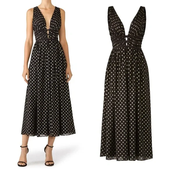 ML Monique Lhuillier Polka Dot Plunge Dress in Size 2 - Picture 4 of 14